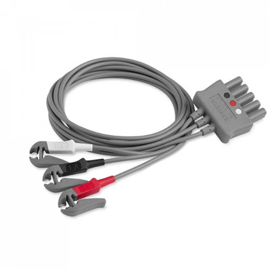 Изображение КАБЕЛЬ ЭКГ НА 3 ОТВЕДЕНИЯ С ЗАЖИМАМИ ДЛЯ ДЕФИБРИЛЛЯТОРА PHILIPS EFFICIA DFM100