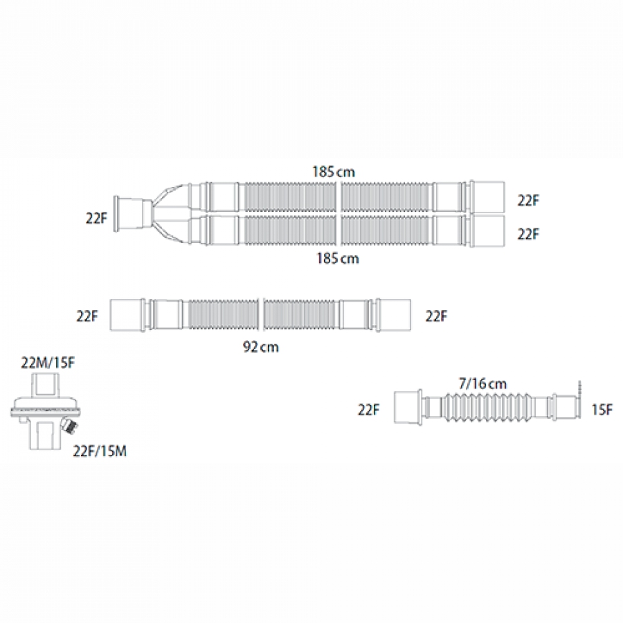 Изображение ДЫХАТЕЛЬНЫЕ КОНТУРЫ ВЗРОСЛЫЕ АНЕСТЕЗИОЛОГИЧЕСКИЕ ГОФРИРОВАННЫЕ С ПРИНАДЛЕЖНОСТЯМИ