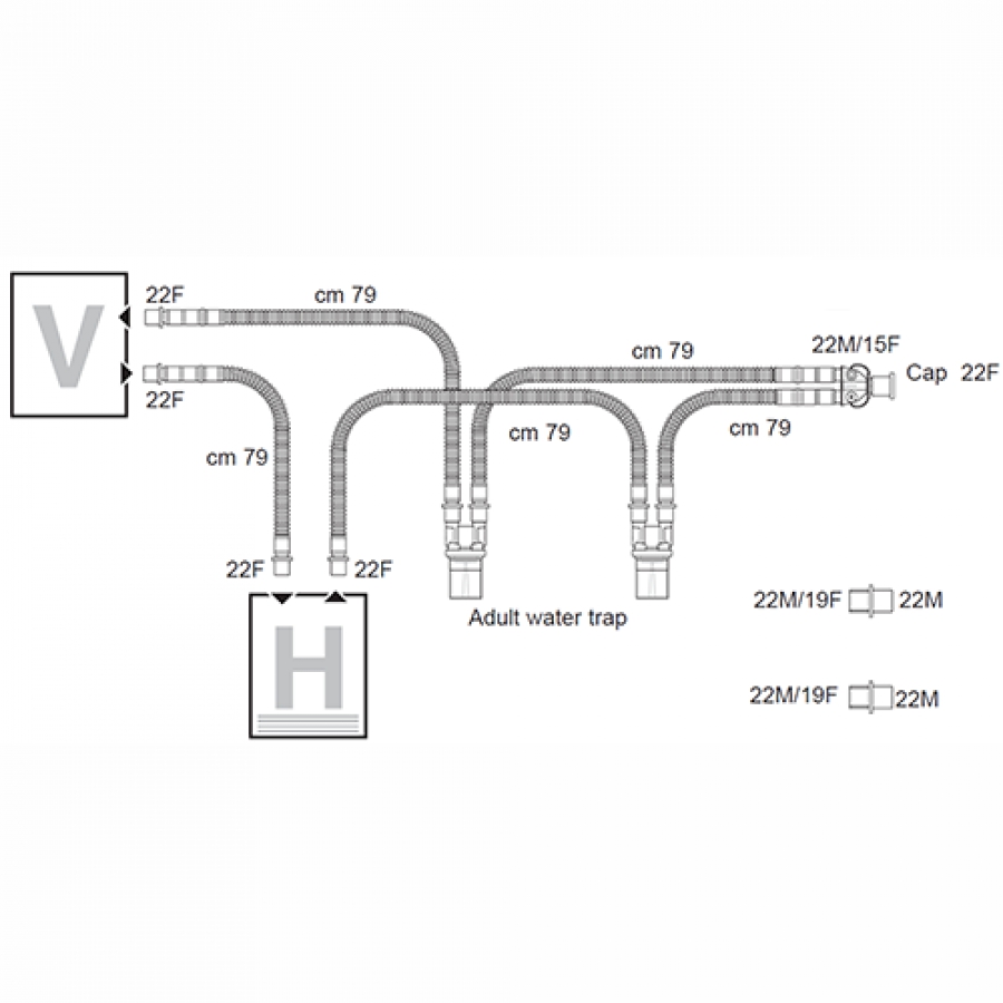 Изображение ДЫХАТЕЛЬНЫЕ КОНТУРЫ ВЗРОСЛЫЕ ДЛЯ ИВЛ ГОФРИРОВАННЫЕ С ДВУМЯ ВЛАГОСБОРНИКАМИ
